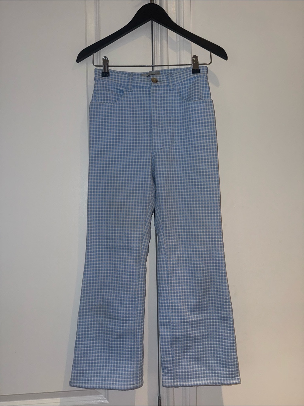 Rachel Comey Light Blue Gingham Cropped Wide-Leg Pants